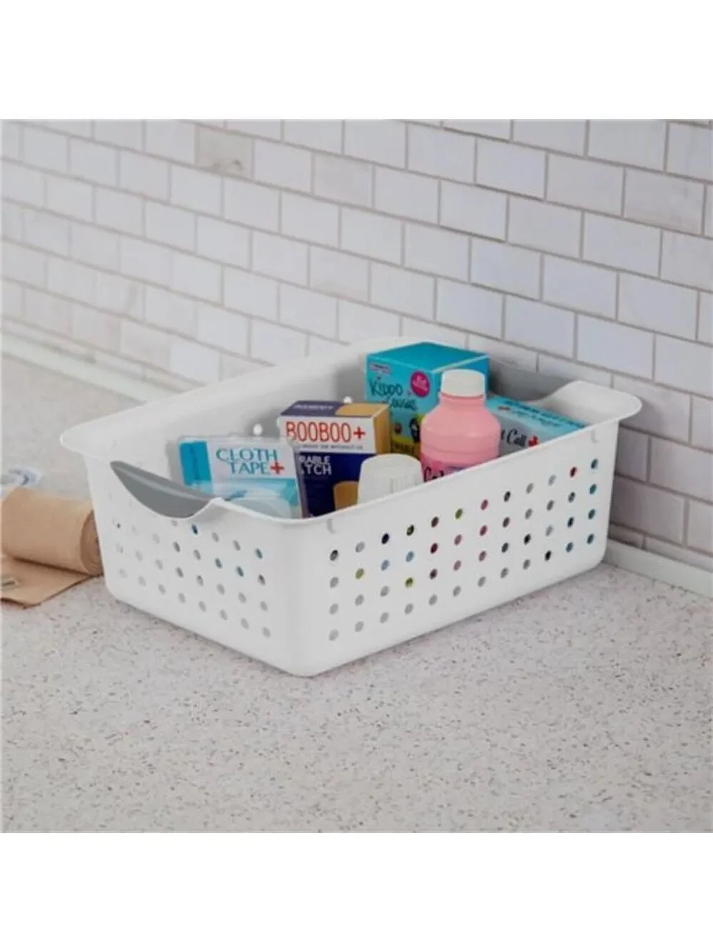 White Plastic Storage Bins Set of 6 Medium Closet Cabinet Countertop Organizer